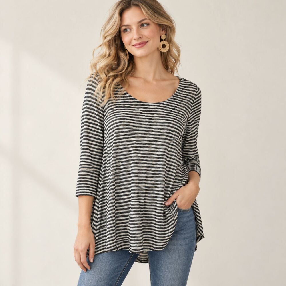 Anthropologie W5 Striped Hi-Lo Peplum-Back Top